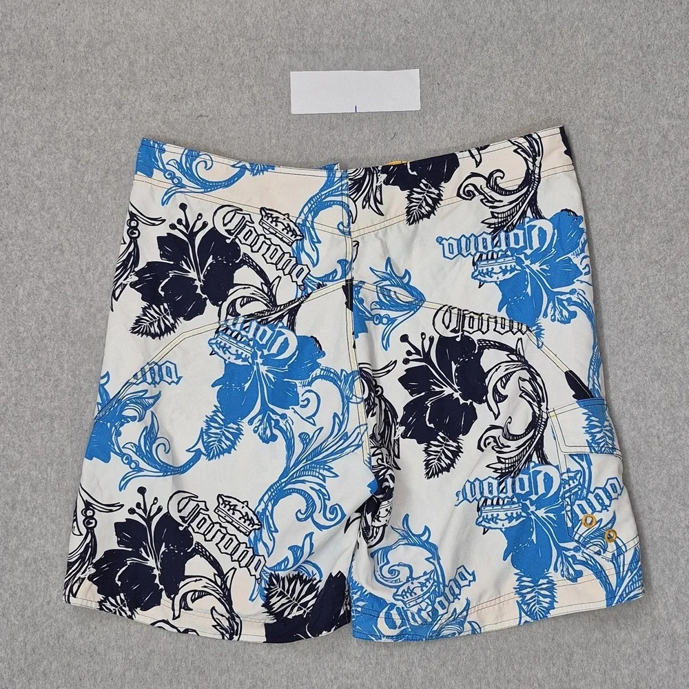 Corona Extra Men Shorts XXL/38 White Swimwear Floral Corona Logo Board Shorts